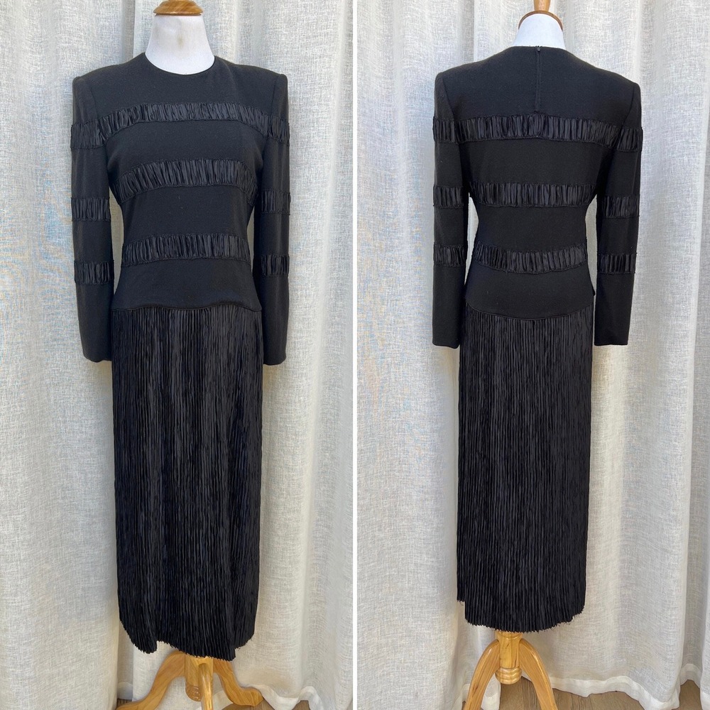 Mary McFadden Couture Fortuny Pleats Plisse cashmere crew Neck Dress Black